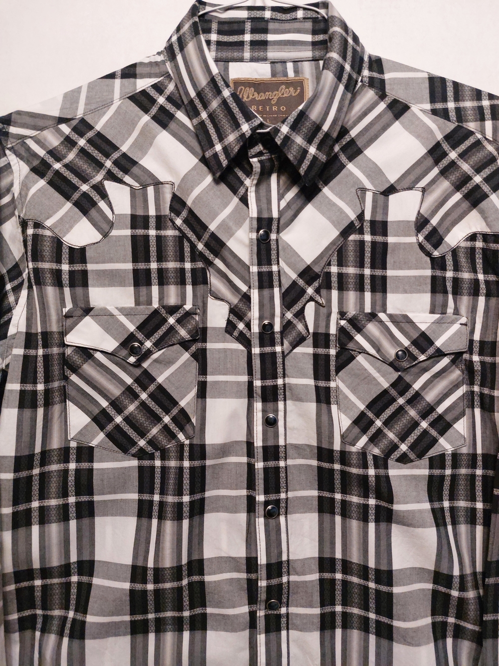 Wrangler Retro Black & White Plaid Western Shirt
